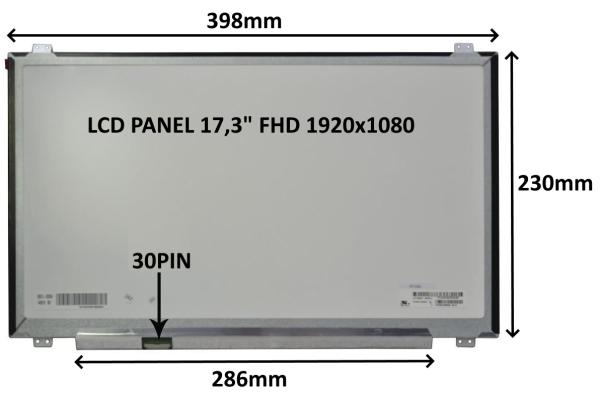 LCD PANEL 17, 3" FHD 1920x1080 30PIN MATNÝ IPS / ÚCHYTY HORE A DOLE