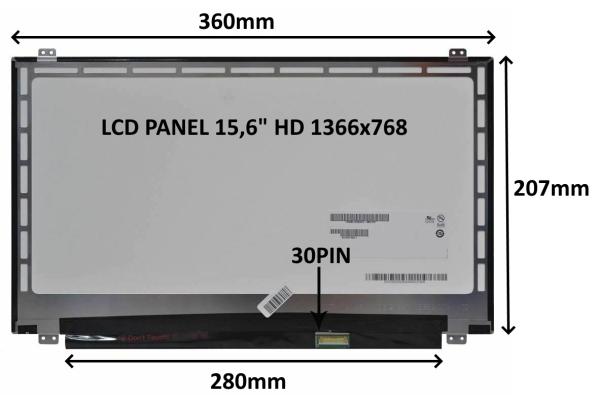 LCD PANEL 15, 6" HD 1366x768 30PIN LESKLÝ / ÚCHYTY HORE A DOLE