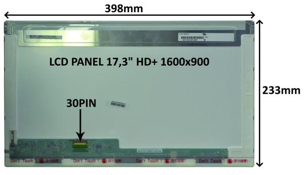 LCD PANEL 17, 3" HD+ 1600x900 30PIN LESKLÝ / SKRUTKOVANIE Z BOKOV