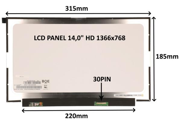 LCD PANEL 14, 0" HD 1366x768 30PIN MATNÝ / BEZ ÚCHYTOV