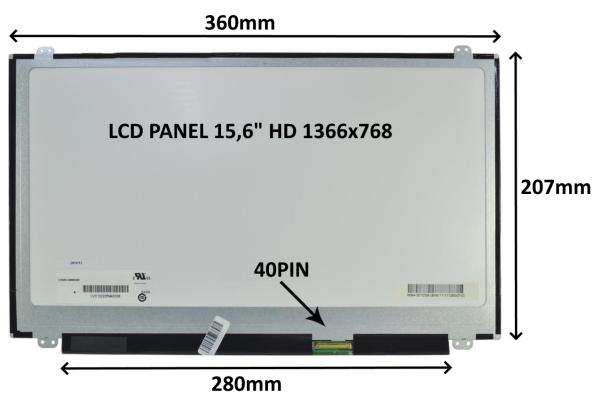 LCD PANEL 15, 6" HD 1366x768 40PIN MATNÝ / ÚCHYTY NAHOŘE A DOLE