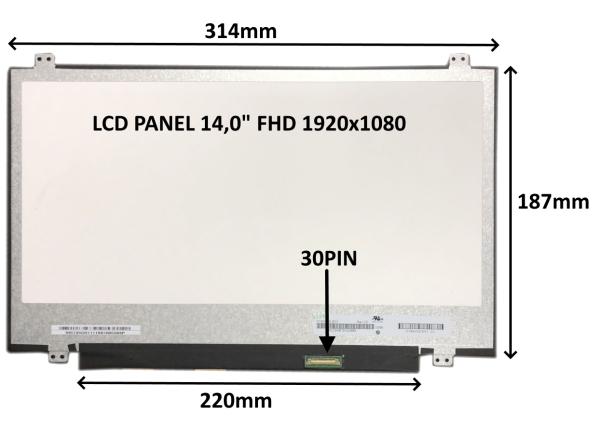 LCD PANEL 14, 0" FHD 1920x1080 30PIN MATNÝ / ÚCHYTY HORE A DOLE