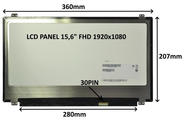 LCD PANEL 15, 6" FHD 1920x1080 30PIN MATNÝ IPS / ÚCHYTY HORE A DOLE