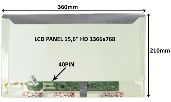 LCD PANEL 15, 6" HD 1366x768 40PIN LESKLÝ / SKRUTKOVANIE Z BOKOV