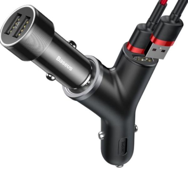 Baseus CCALL-YX01 Nabíjačka do Autá Y Type 2xUSB + Extender Black 