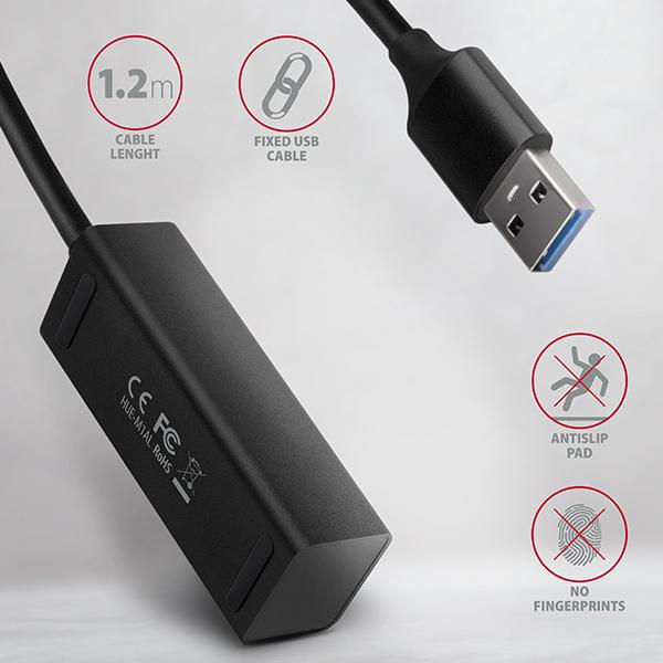 AXAGON HUE-M1AL, 4x USB 3.2 Gen 1 MINI hub, kovový, kábel USB-A 1.2m 