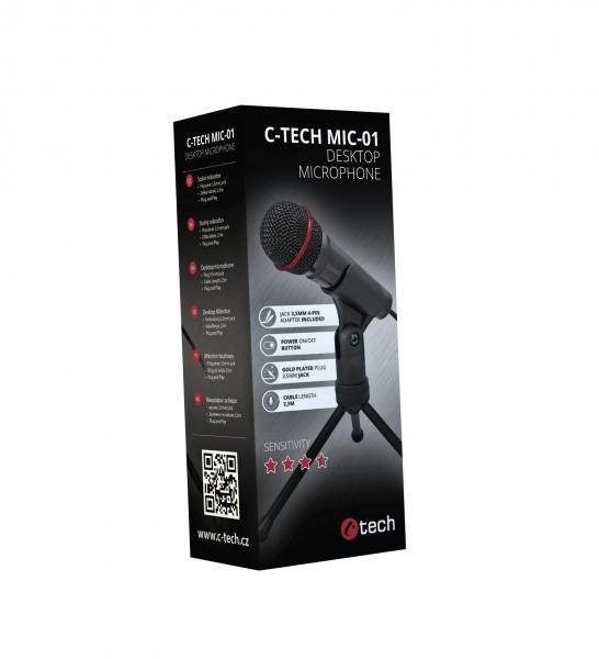 Stolný mikrofón C-TECH MIC-01, 3, 5" stereo jack, 2.5m 