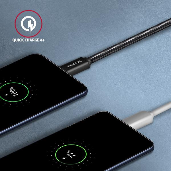 AXAGON BUCM3-CM10AB, SPEED kábel USB-C <-> USB-C, 1m, USB 3.2 Gen 1, PD 60W 3A, ALU, oplet, čierny 
