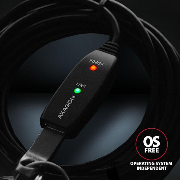 AXAGON ADR-205, USB 2.0 A-M -> A-F aktívny predlžovací / repeater kábel, 5m 