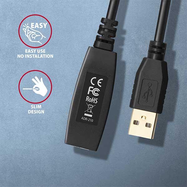 AXAGON ADR-210, USB 2.0 A-M -> A-F aktívny predlžovací / repeater kábel, 10m 