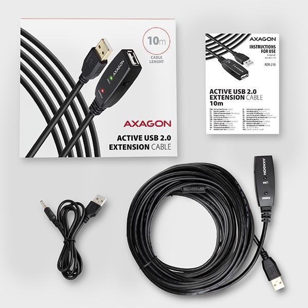 AXAGON ADR-210, USB 2.0 A-M -> A-F aktívny predlžovací / repeater kábel, 10m 