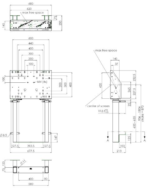 SMMS 052.7150W podlahový lift 86", dvojitý, 936–1806 mm, biely 