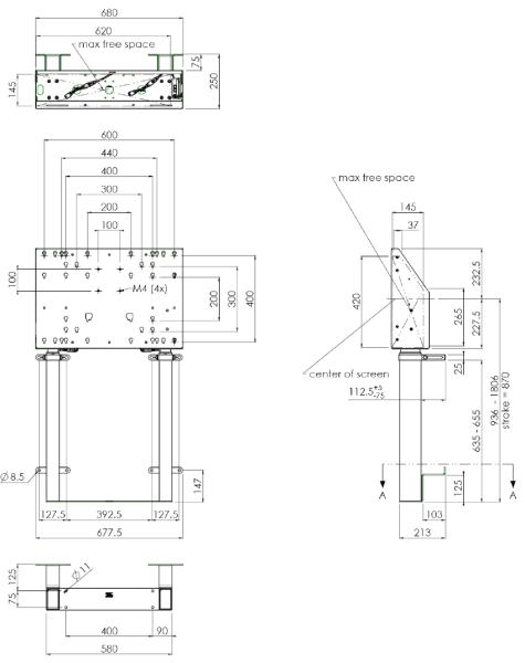 SMMS 052.7150W podlahový lift 86", dvojitý, 936–1806 mm, bílý 