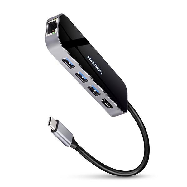 AXAGON HMC-6GL, USB 3.2 Gen 1 hub, 3x USB-A, HDMI 4k/ 30Hz, RJ-45 GLAN, PD 100W, kábel USB-C 20cm