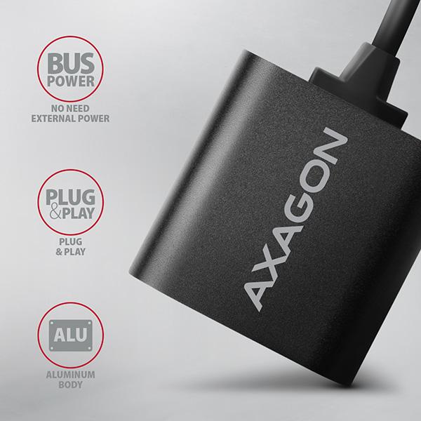 AXAGON ADA-12, USB 2.0 - externá zvuková karta, 48kHz/ 16-bit stereo, kovová, kábel USB-A 15 cm 