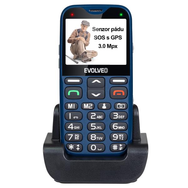 EVOLVEO EasyPhone XG, mobilný telefón pre seniorov s nabíjacím stojanom (modrá farba)