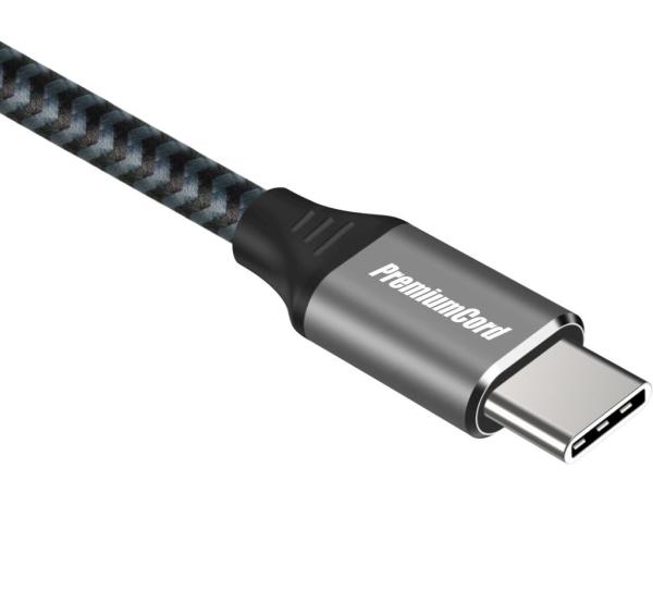 PremiumCord Kabel USB-C M/ M, 100W 20V/ 5A 480Mbps bavlněný oplet, 1, 5m