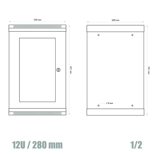 10" rack jednodílný 12U/ 280 DATACOM šedý Skl.dv. 