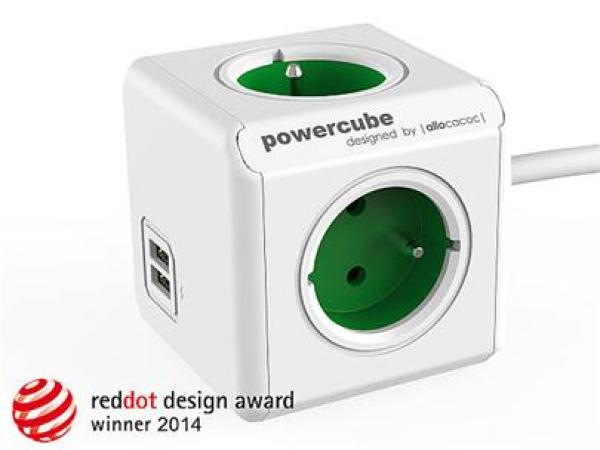 Zásuvka prodluž. PowerCube EXTENDED USB, Green, 4 rozbočka, 2x USB, kabel 1, 5m