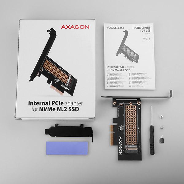 AXAGON PCEM2-N, PCIe x4 - M.2 NVMe M-key slot adaptér, vč. LP 