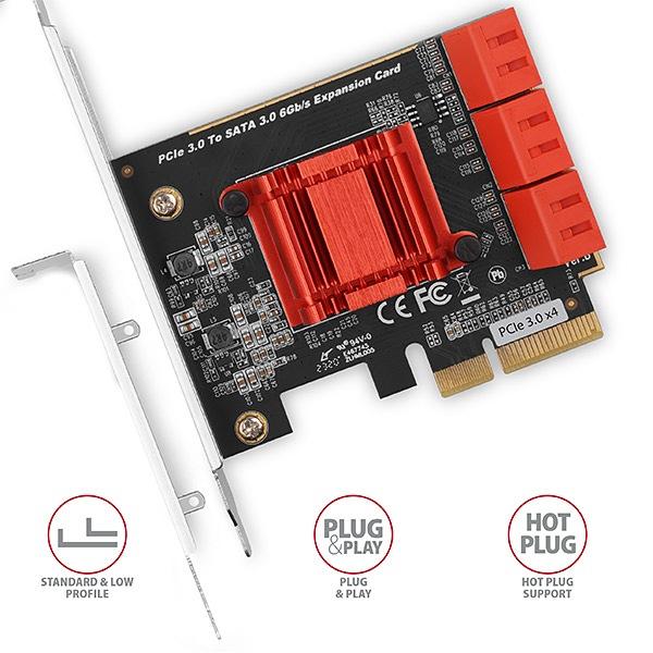 AXAGON PCES-SA6, PCIe radič - 6x interný SATA 6G port, ASM1166, SP & LP 