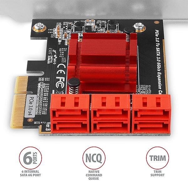AXAGON PCES-SA6, PCIe radič - 6x interný SATA 6G port, ASM1166, SP & LP 
