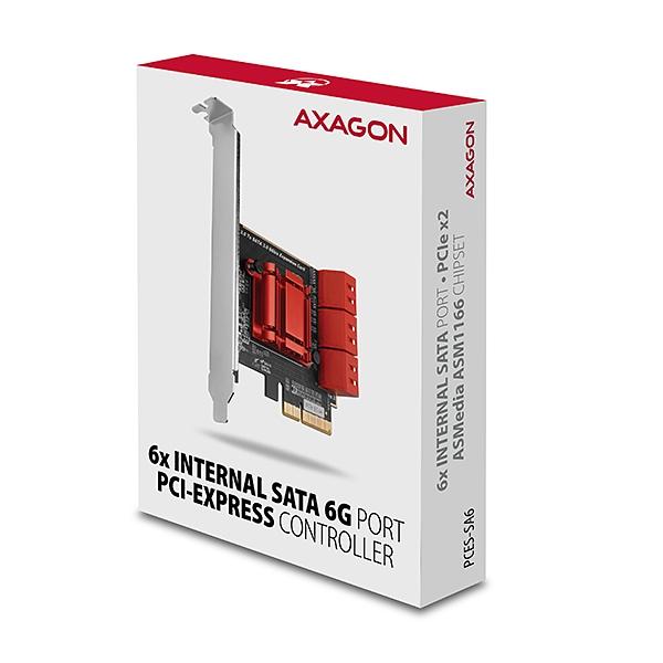 AXAGON PCES-SA6, PCIe radič - 6x interný SATA 6G port, ASM1166, SP & LP 