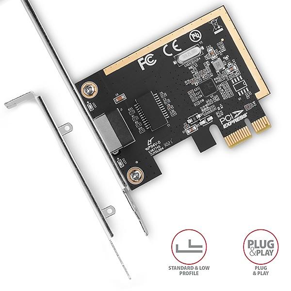 AXAGON PCEE-GRF, PCIe sieťová karta - 1x Gigabit Ethernet port (RJ-45), Realtek 8111F, vr. LP 