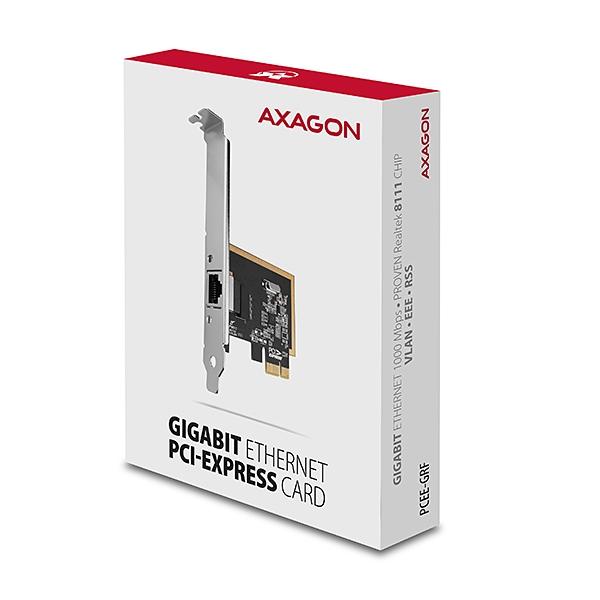 AXAGON PCEE-GRF, PCIe sieťová karta - 1x Gigabit Ethernet port (RJ-45), Realtek 8111F, vr. LP 