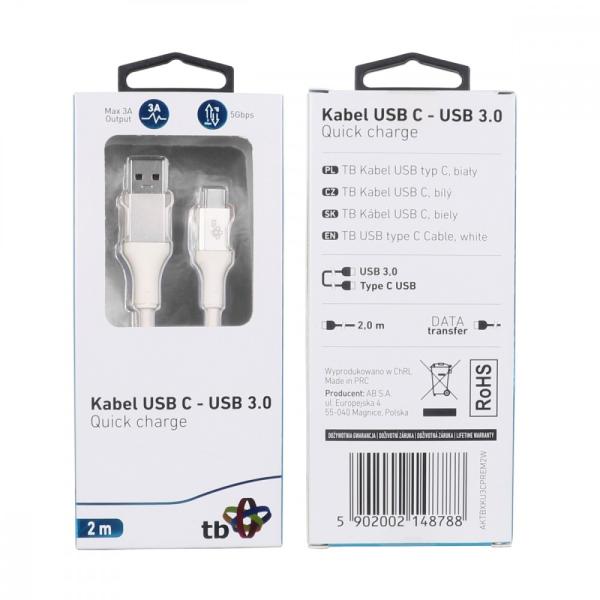 TB USB 3.0/ USB-C 2m premium 3A biely
