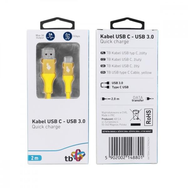 TB USB 3.0/ USB-C 2m premium 3A žlutý