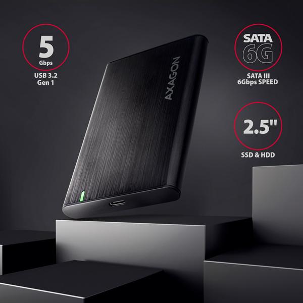 AXAGON EE25-A6C, USB-C 3.2 Gen 1 - SATA 6G 2.5" kovový RAW box, bezšroubkový 