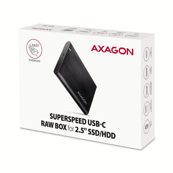 AXAGON EE25-A6C, USB-C 3.2 Gen 1 - SATA 6G 2.5" kovový RAW box, bezšroubkový 