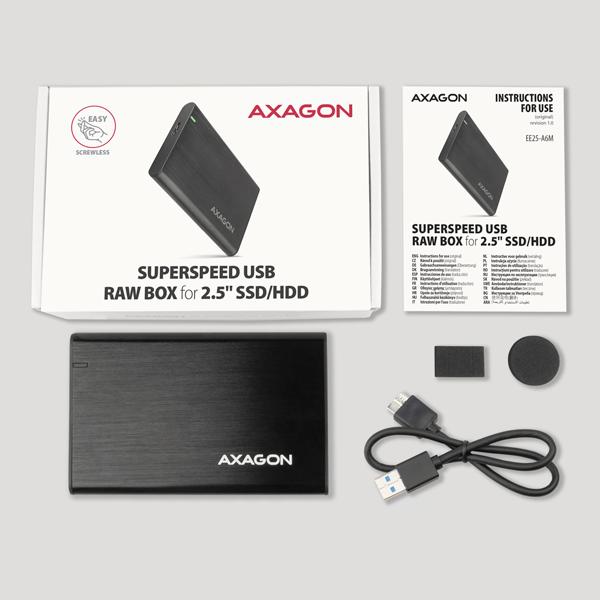 AXAGON EE25-A6M, USB 3.2 Gen 1 - SATA 6G 2.5" kovový RAW box, bezskrutkový 