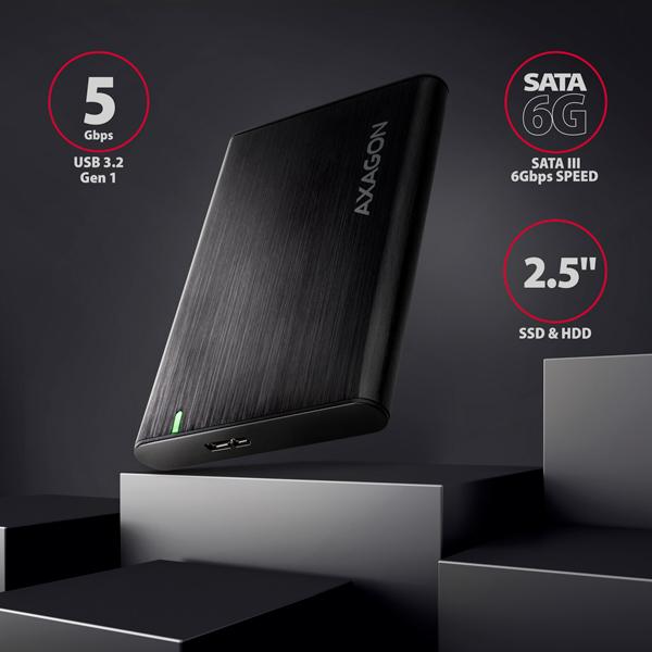 AXAGON EE25-A6M, USB 3.2 Gen 1 - SATA 6G 2.5" kovový RAW box, bezskrutkový 