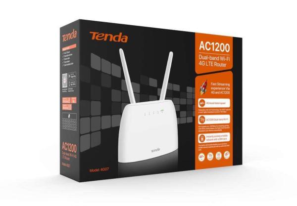 Tenda 4G07 Wi-Fi AC1200 4G LTE smerovač, 2x WAN/ LAN, 1x miniSIM, IPv6, VPN, LTE Cat.4, 4x anténa, CZ app 