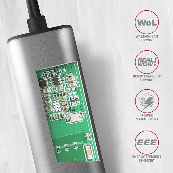 AXAGON ADE-25R USB-A 3.2 Gen 1 - 2.5 Gigabit Ethernet sieťová karta, Realtek 8156, auto install, sivá 