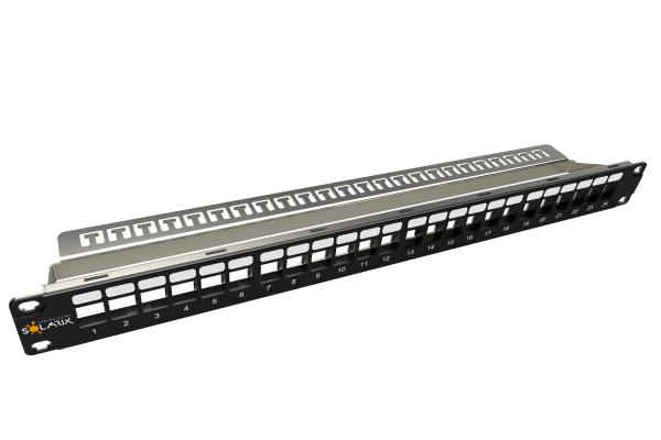 19" modulárny neosadený patch panel Solarix 24 portov 1U SX24M-0-STP-BK-UNI-N