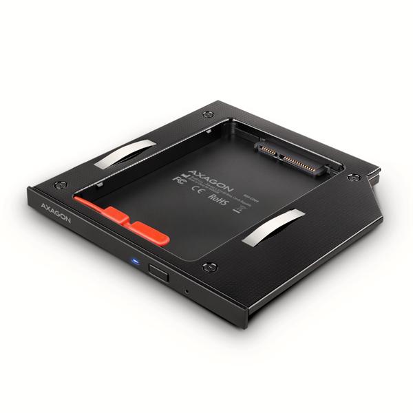 AXAGON RSS-CD09 rámček pre 2.5" SSD/ HDD do DVD slotu, 9.5 mm, LED, hliník