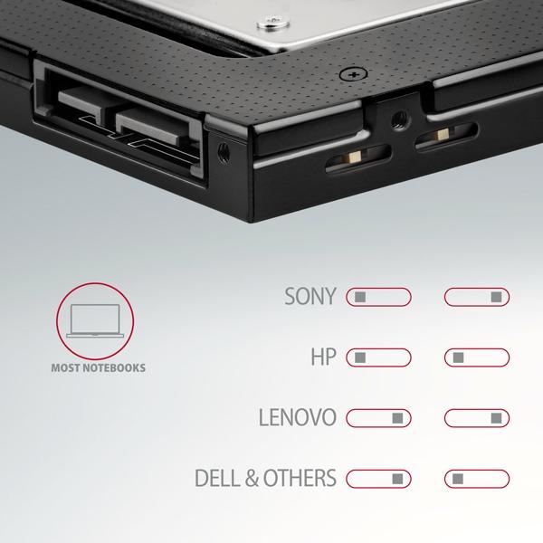 AXAGON RSS-CD12 rámeček pro 2.5" SSD/ HDD do DVD slotu, 12.7 mm, LED, hliník 
