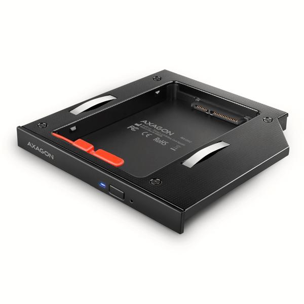 AXAGON RSS-CD12 rámček pre 2.5" SSD/ HDD do DVD slotu, 12.7 mm, LED, hliník