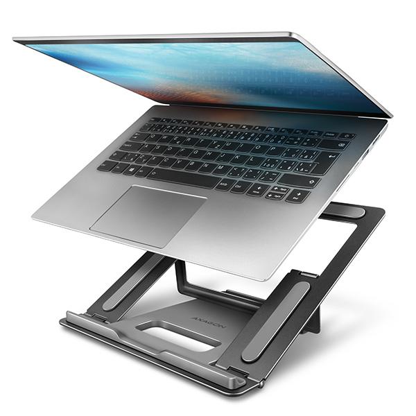 AXAGON STND-L, kovový stojan pre notebooky 10"-17.3", 4 nastaviteľné výšky, sivý