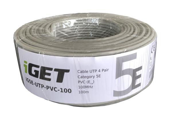Inštalačný kábel iGET CAT5E UTP PVC Eca 100m/ rola, kábel drôt, s triedou reakcie na oheň Eca