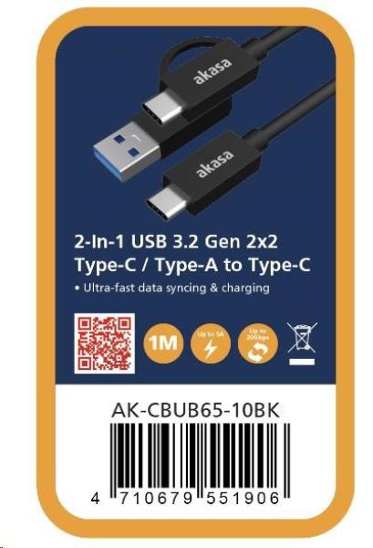 AKASA - 2v1 USB 3.2 Gen 2 Type-C/ A na Type-C, 1m