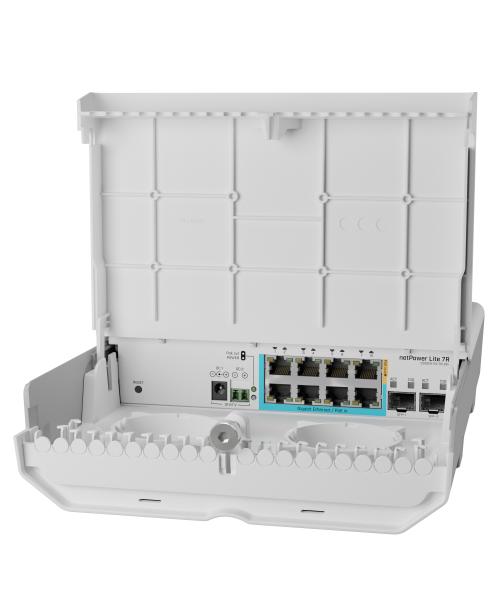 MikroTik CSS610-1Gi-7R-2S+OUT, netPower Lite 7R reverzný PoE switch 