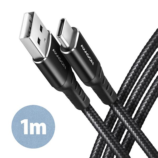 AXAGON BUCM-AM10AB, HQ kabel USB-C <-> USB-A, 1m, USB 2.0, 3A, ALU, oplet, černý