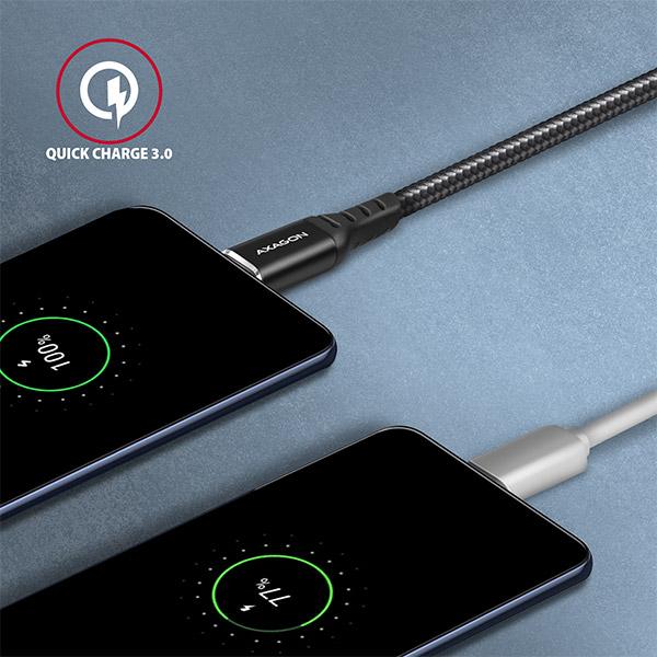 AXAGON BUCM-AM15AB, HQ kábel USB-C <-> USB-A, 1.5m, USB 2.0, 3A, ALU, oplet, čierny 