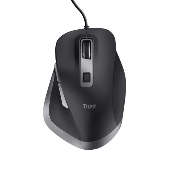 TRUST Fyda/ Ergonomická/ Optická/ Pre pravákov/ 5 000 DPI/ Drôtová USB/ Čierna-strieborná 