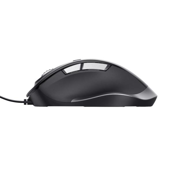 TRUST Fyda/ Ergonomická/ Optická/ Pre pravákov/ 5 000 DPI/ Drôtová USB/ Čierna-strieborná 