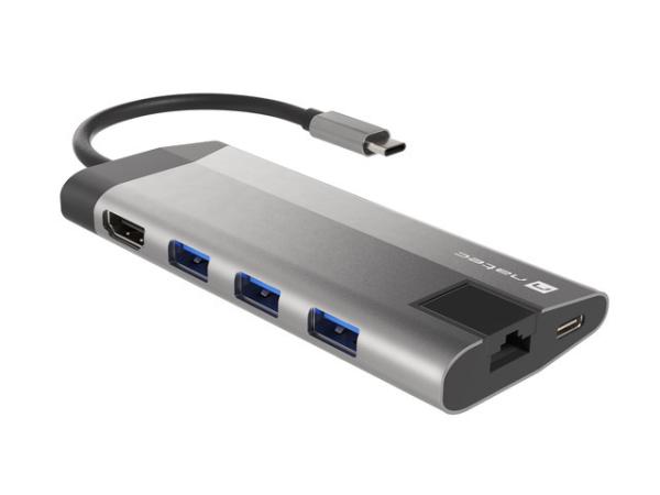 Natec multiport adaptér FOWLER PLUS HUB 8v1, USB 3.0 3X, HDMI 4K, USB-C PD, RJ45, SD, MICRO 